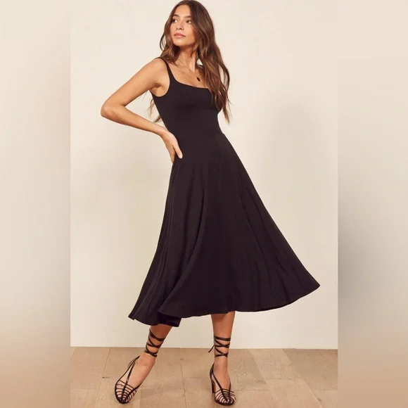 Reformation Mary Midi Dress, Black, Medium - Picture 2 of 15